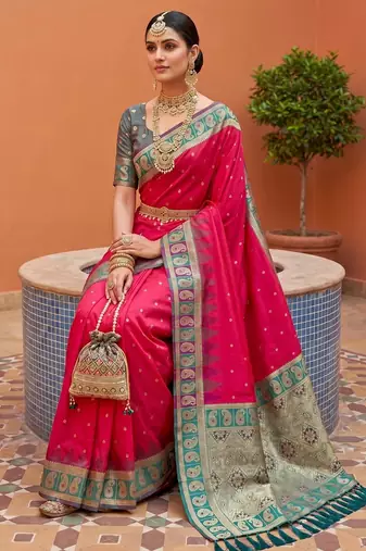 Pink soft silk blend woven ethnic ceremonial saree