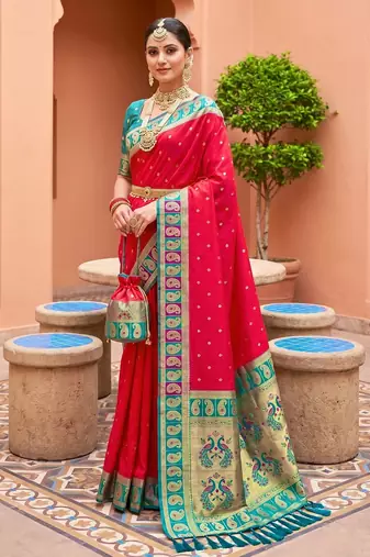 Pink soft silk blend woven ethnic ceremonial saree