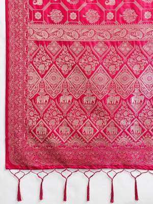 Rani pink silk blend woven heavy ceremonial saree 3
