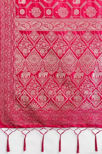 Rani pink silk blend woven heavy ceremonial saree