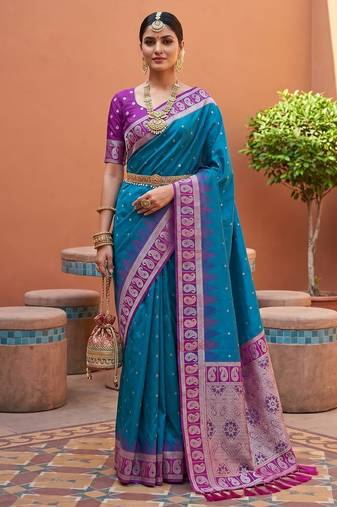 Blue color soft silk fabric  woven designer ethnic ceremonial saree