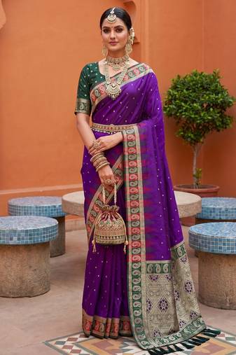 Violet color soft silk fabric  woven designer ethnic ceremonial saree