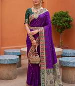 Violet soft silk fabric woven designer ethnic ceremonial saree