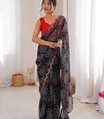 Black georgette fabric bandhej print traditional saree