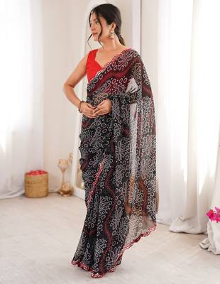 Black georgette bandhej print traditional saree 4