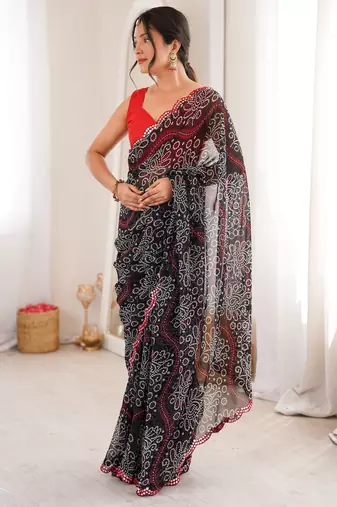 Black georgette bandhej print traditional saree
