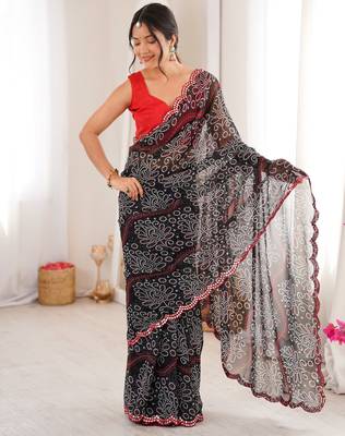 Black georgette bandhej print traditional saree 5