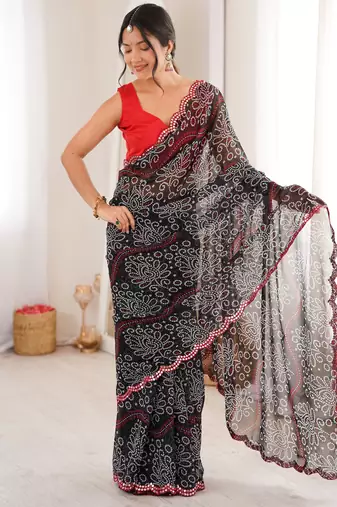 Black georgette bandhej print traditional saree