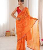Orange georgette fabric bandhej print traditional saree