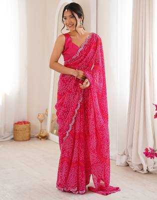 Pink georgette bandhej print traditional saree 1