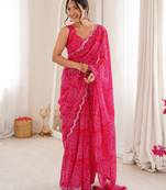 Pink georgette fabric bandhej print traditional saree