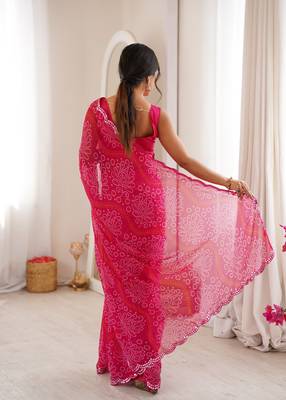 Pink georgette bandhej print traditional saree 2