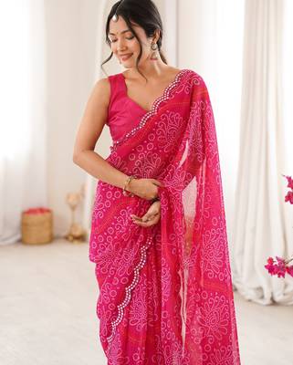 Pink georgette bandhej print traditional saree 3