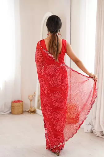 Red georgette bandhej print traditional saree