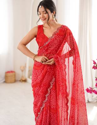 Red georgette bandhej print traditional saree 3