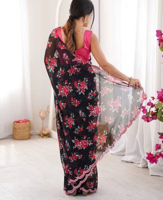 Black floral print ethnic saree 2