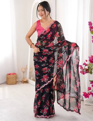 Black floral print ethnic saree 5