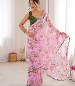 Pink beautiful floral print designer ethnic saree