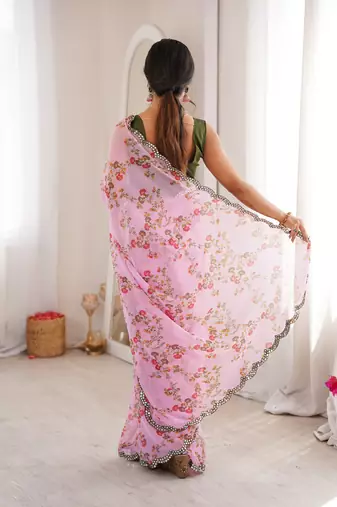 Pink floral print ethnic saree