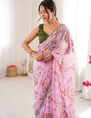 Pink floral print ethnic saree 3
