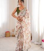 White color beautiful floral print designer ethnic saree