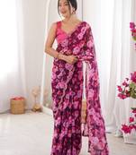 Wine color beautiful floral print designer ethnic saree