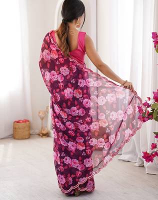 Wine floral print ethnic saree 2