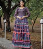 Printed chanderi cotton gown