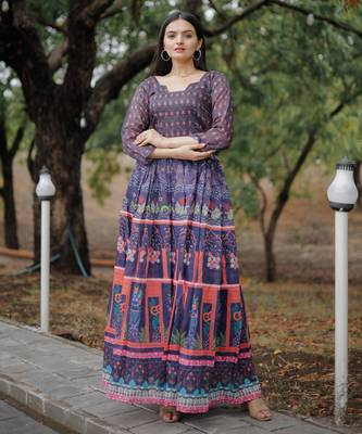 Printed chanderi cotton gown 2