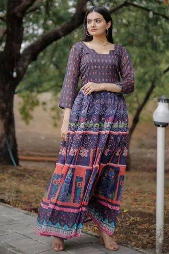 Printed chanderi cotton gown