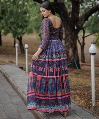 Printed chanderi cotton gown 4