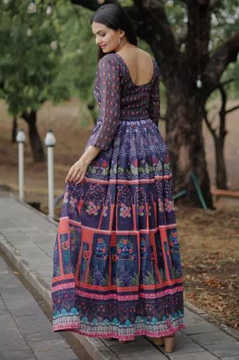 Printed chanderi cotton gown