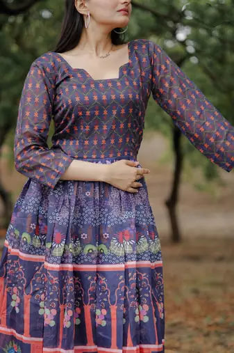 Printed chanderi cotton gown