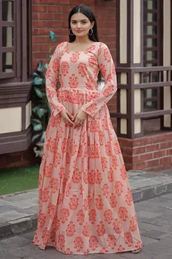 Printed chanderi cotton gown