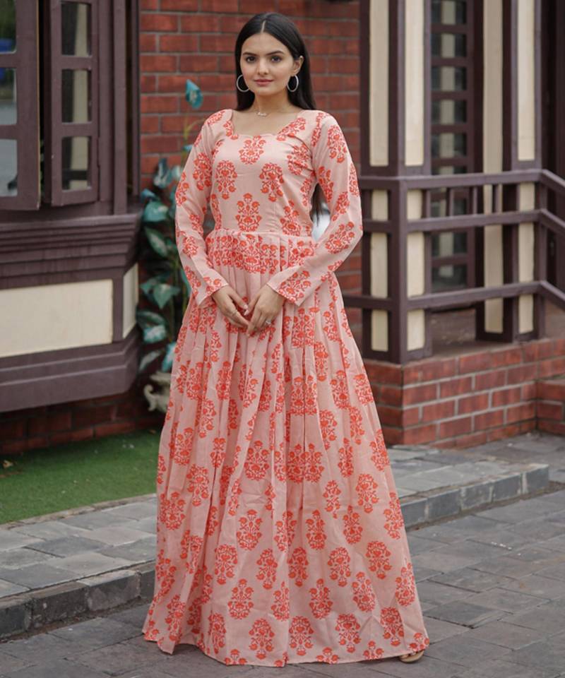 Printed chanderi cotton gown