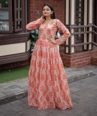 Printed chanderi cotton gown 2