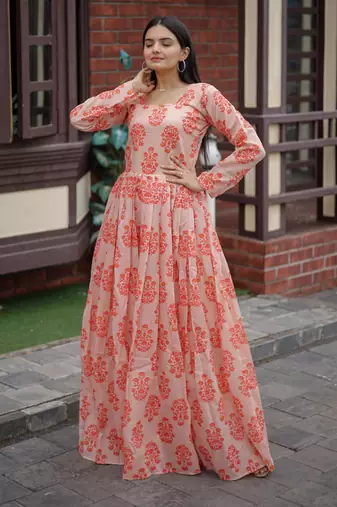 Printed chanderi cotton gown