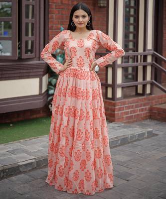 Printed chanderi cotton gown 3