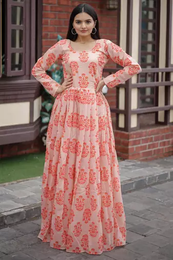 Printed chanderi cotton gown
