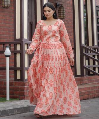 Printed chanderi cotton gown 4