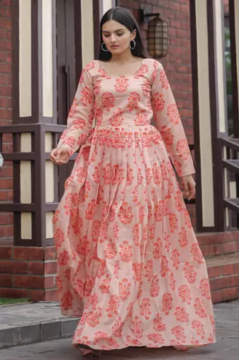 Printed chanderi cotton gown