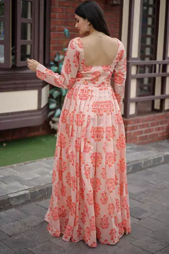 Printed chanderi cotton gown