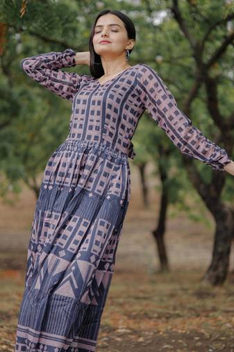 Printed chanderi cotton gown