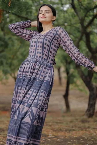 Printed chanderi cotton gown