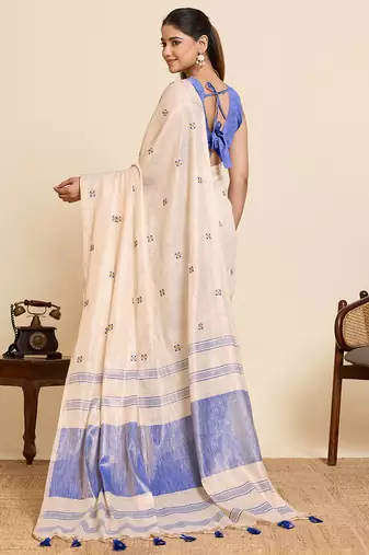 Beige linen silk blend sophisticated ethnic saree