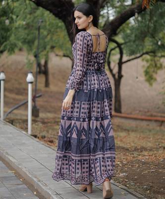 Printed chanderi cotton gown 3