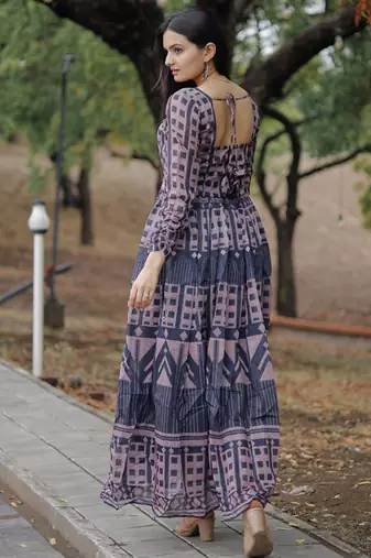 Printed chanderi cotton gown