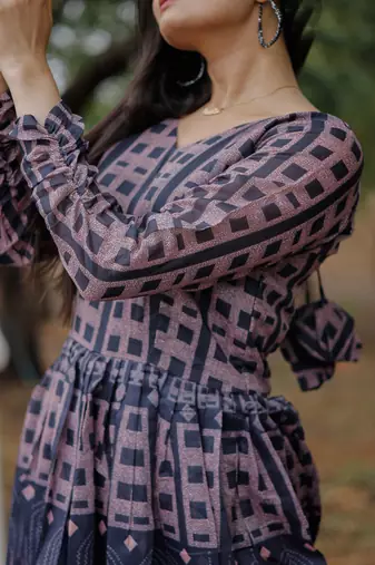 Printed chanderi cotton gown