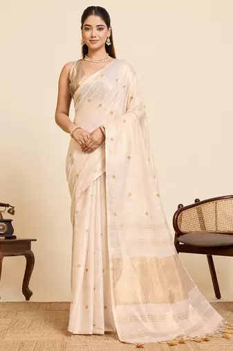 Beige linen silk beautiful sophisticated ethnic saree