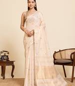 Beige linen silk beautiful sophisticated ethnic saree